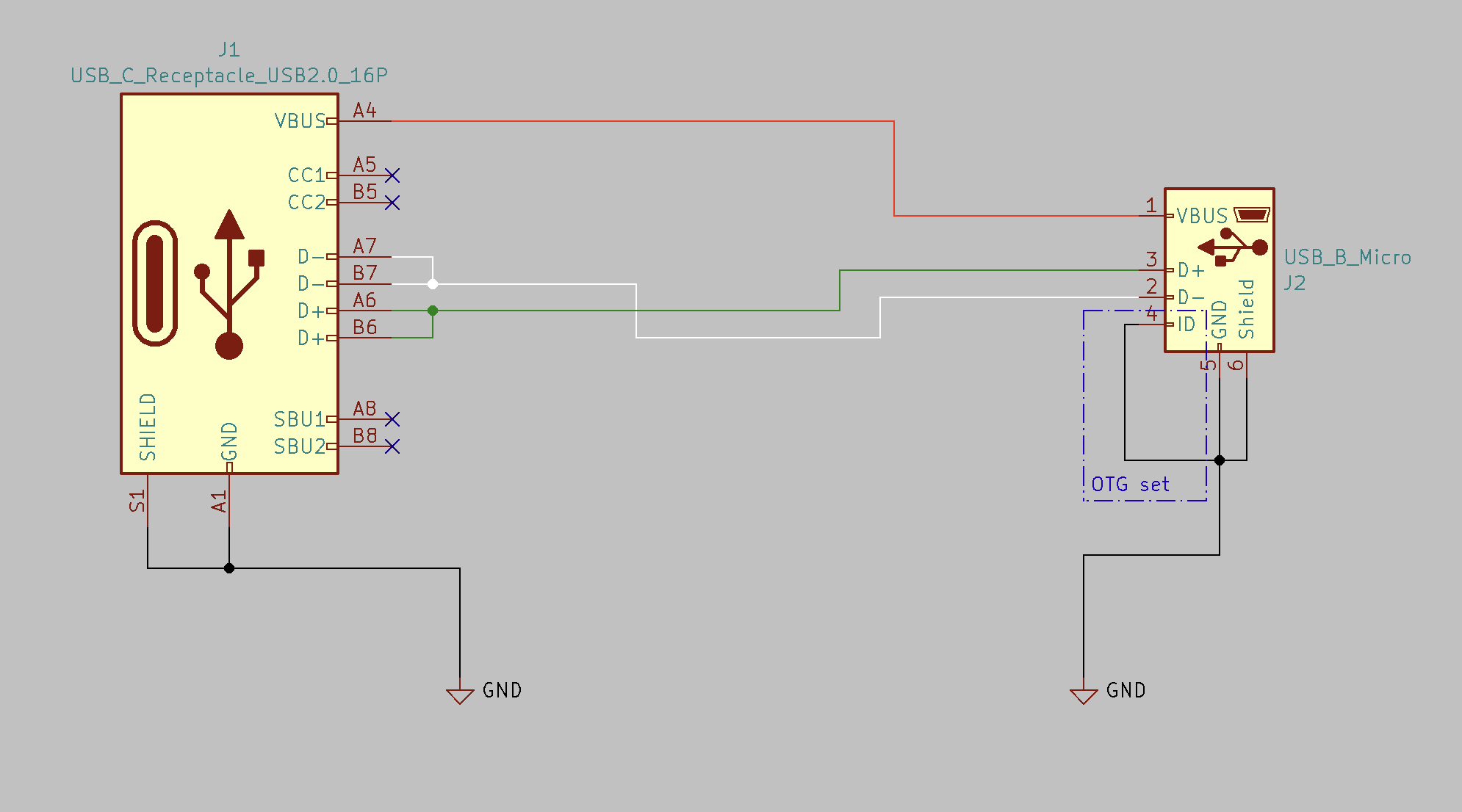 Pinout of modified USB-C OTG cable