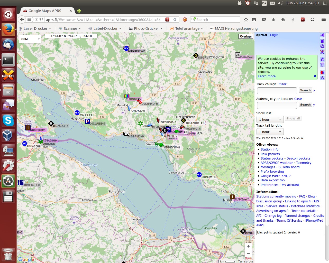 One example frame for the APRS movie