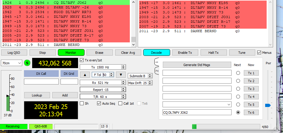 Screenshot from our QSO on DL7APV&rsquo;s end