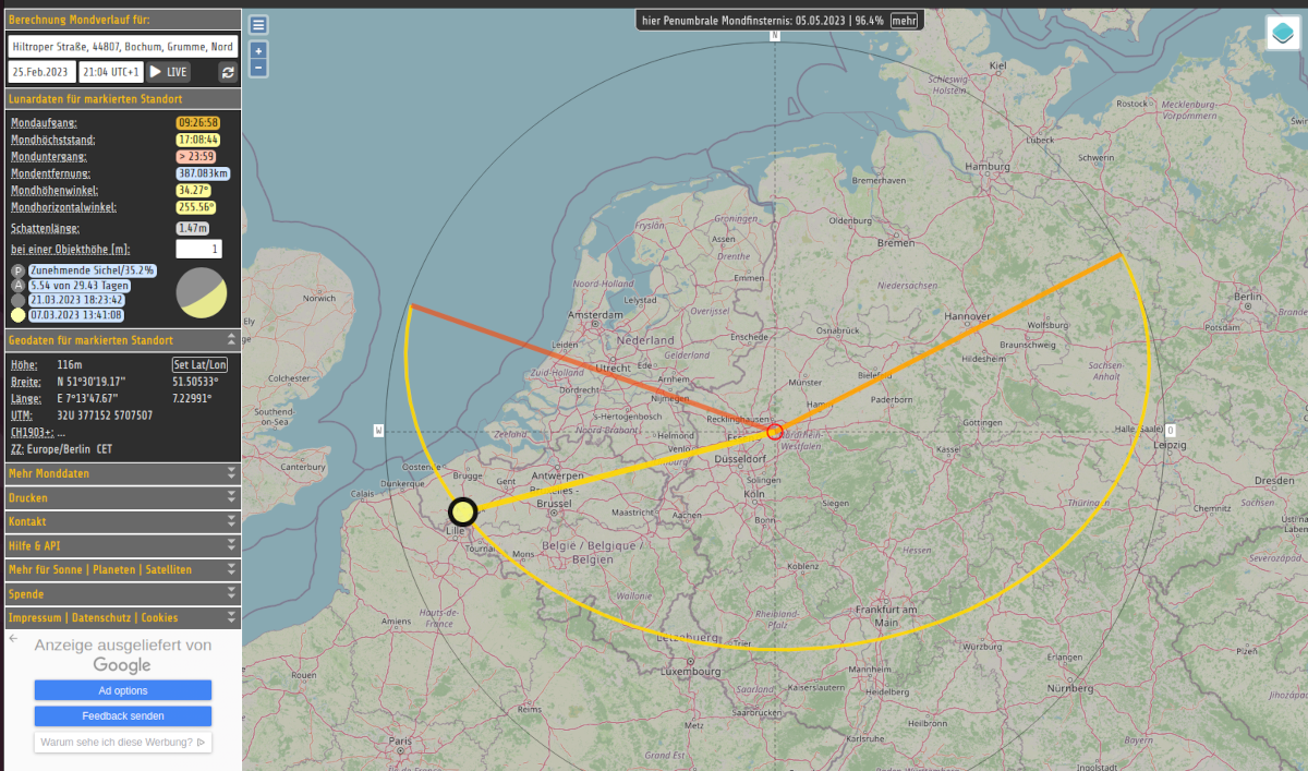 Moon position along with info at the time of the QSO