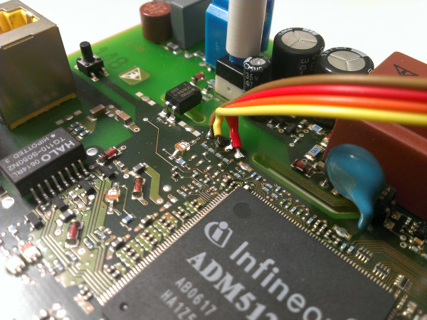The soldering pads on the PCB
