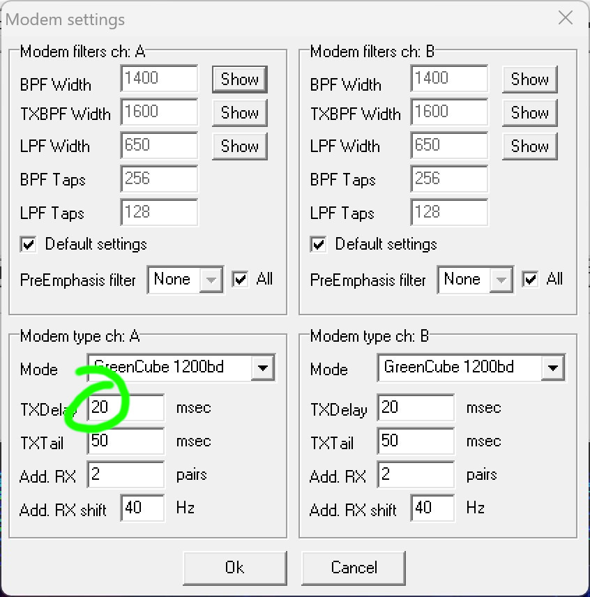 Sound modem settings for IO-117