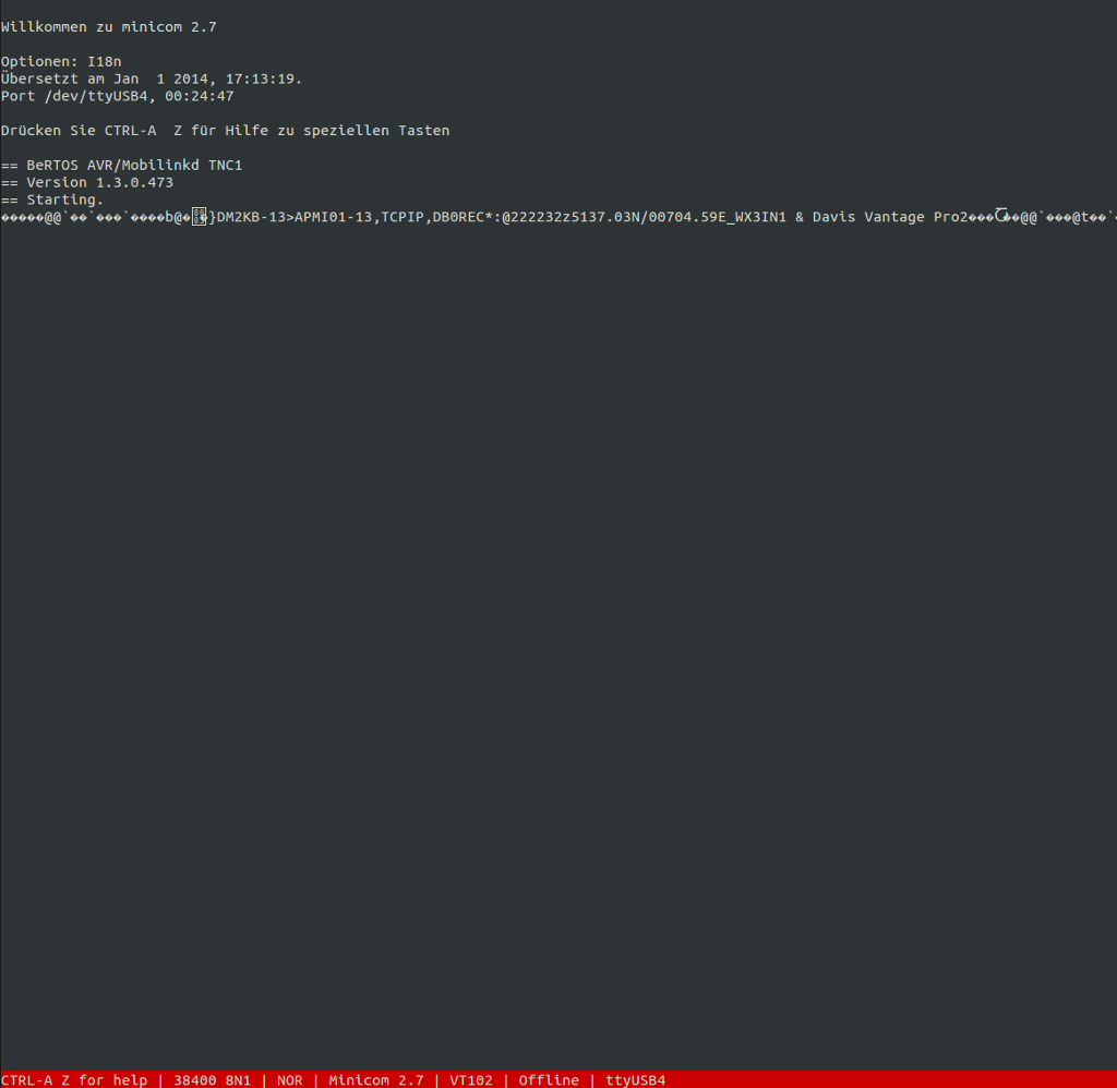 Raw data in minicom