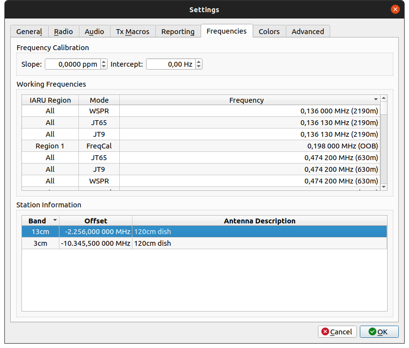 WSJT-X Offset Configuration