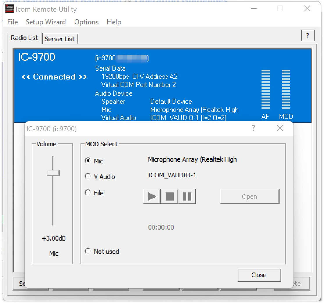 Mic Settings in ICOM Remote Utility