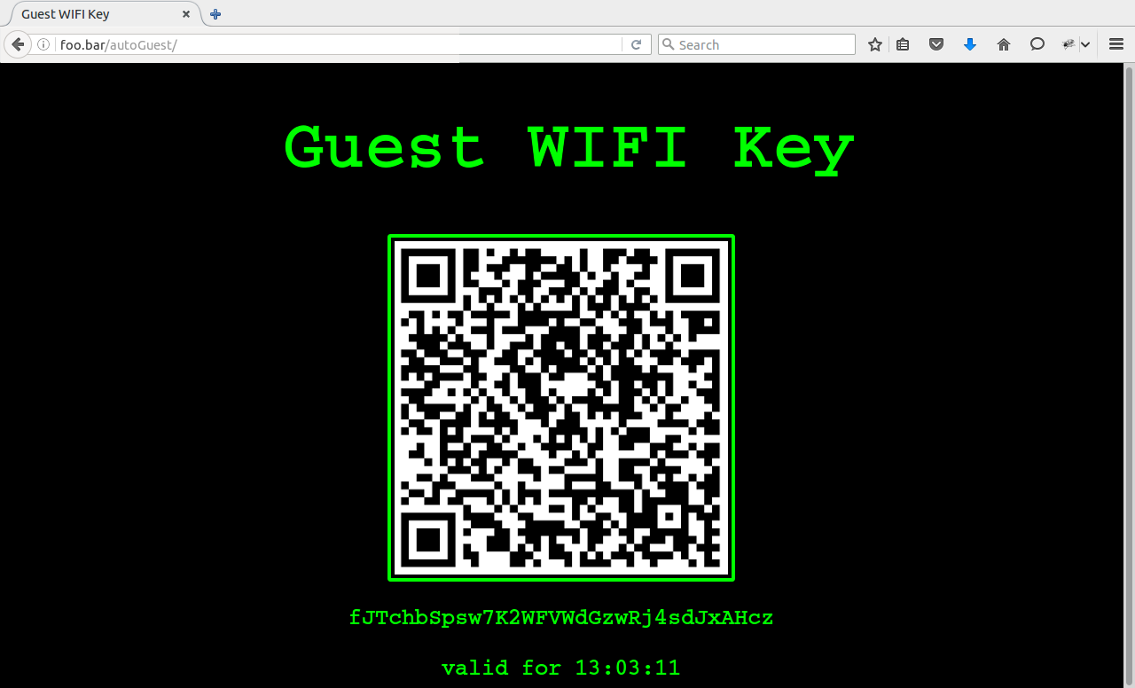 Web Browser on a Wall Mounted Tablet Showing the WIFI Key