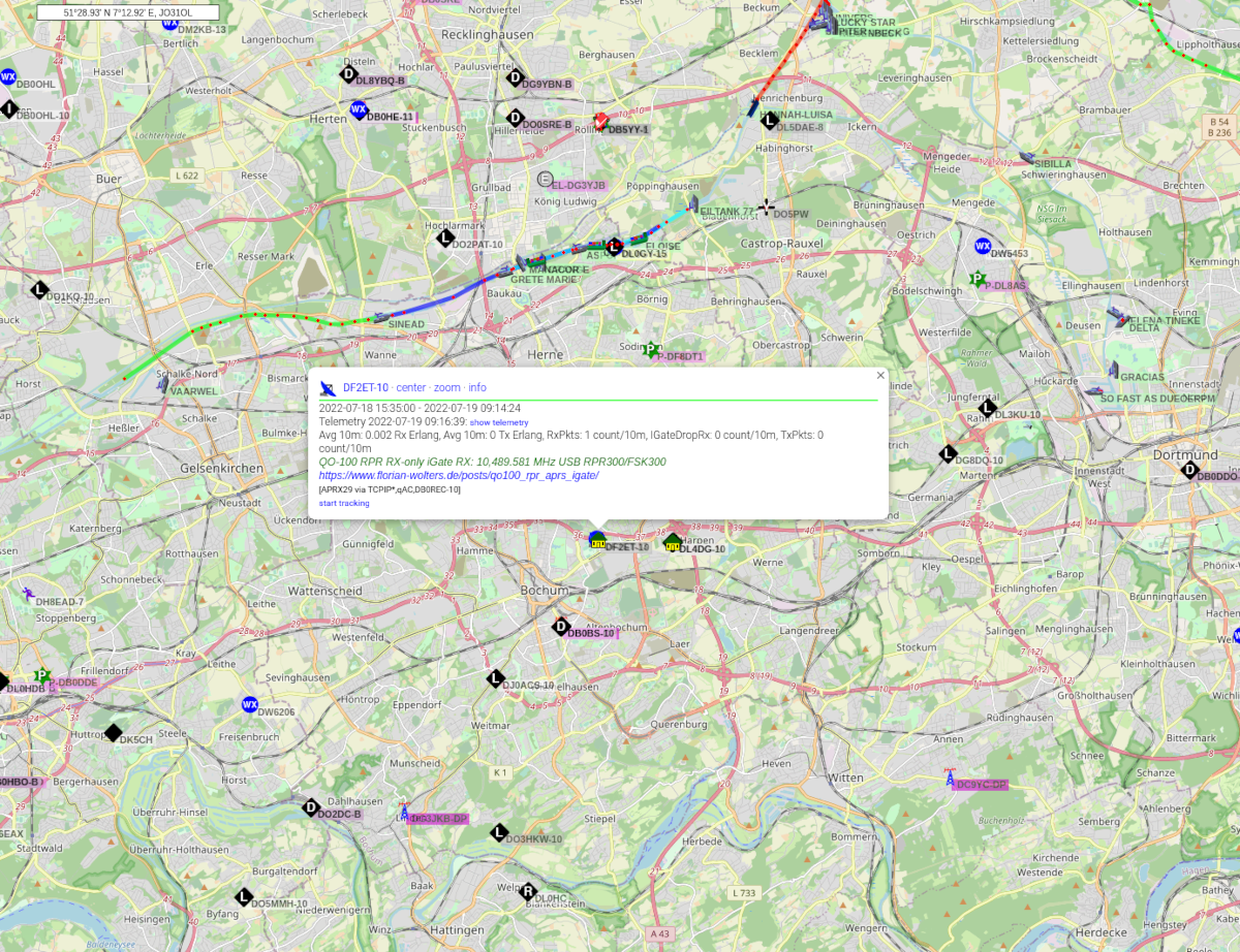 DF2ET-10 QO-100 SAT iGate on the map