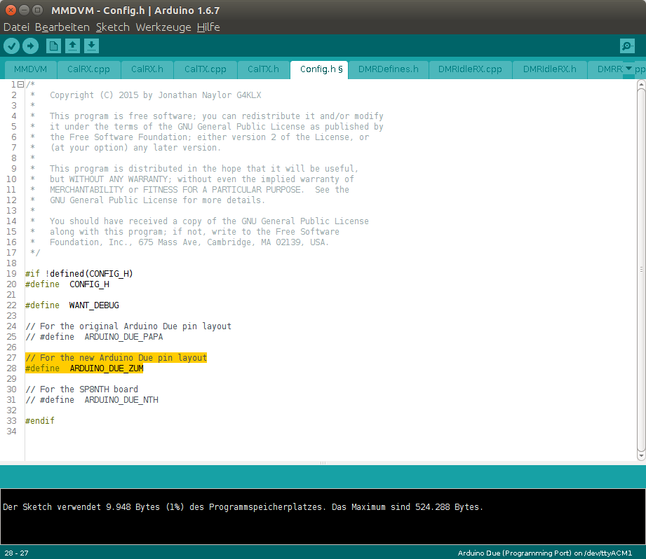 Switching the Arduino board layout in the MMDVM firmware