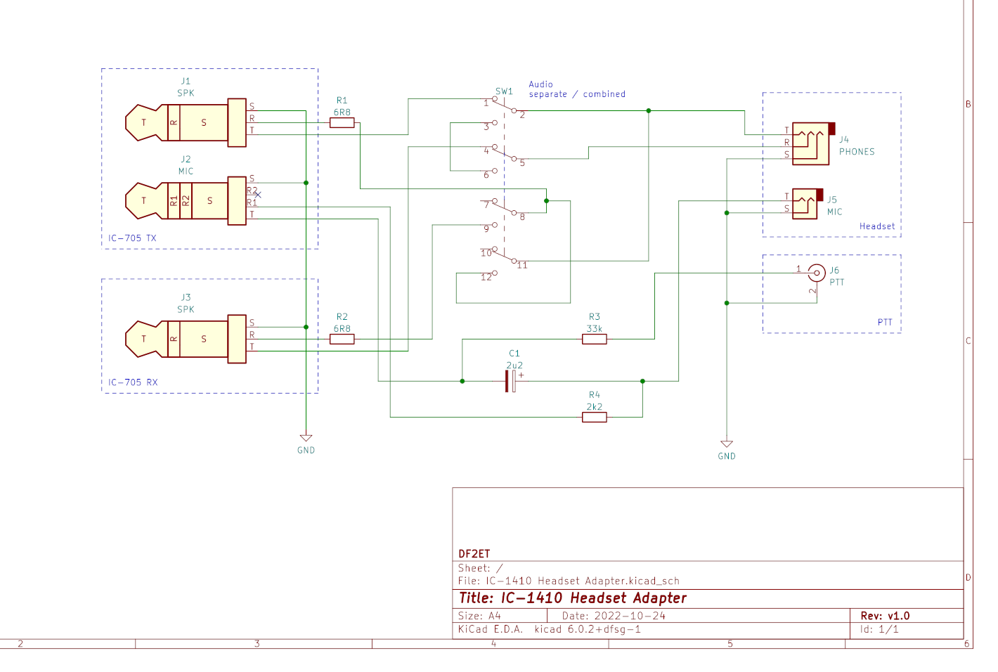 IC-1410 Headset Adapter Schematics